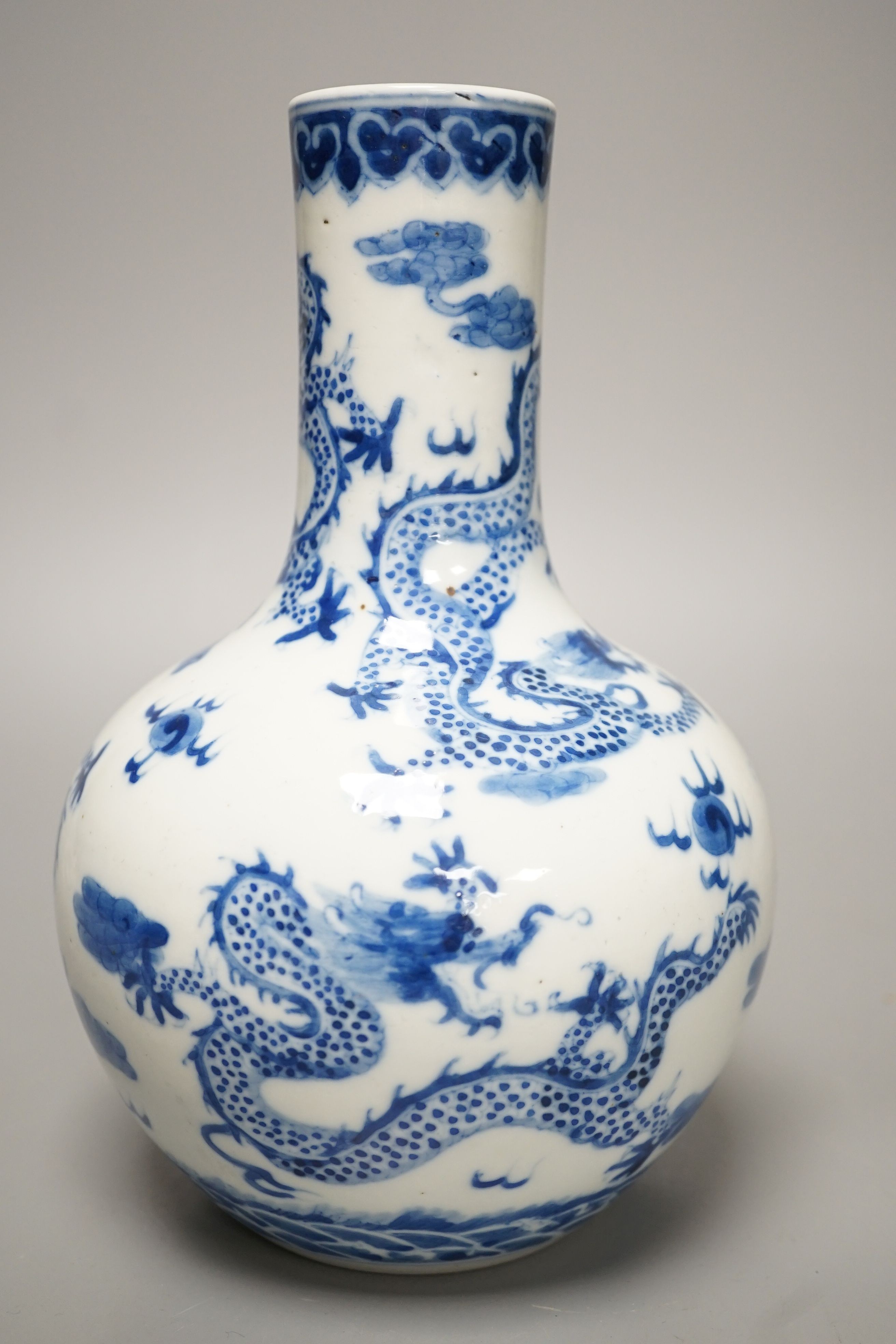 A Chinese blue and white ‘dragon’ vase, height 22cm